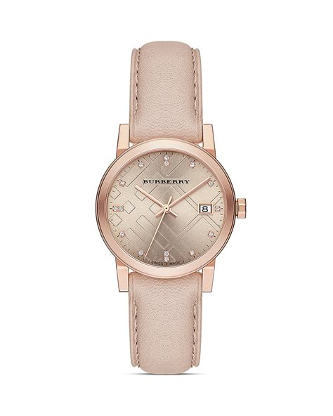 Burberry Rose Gold Tone & Leather Strap Watch, 34mm Jewelry 